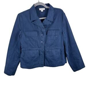 Fair Indigo 100% Cotton Navy Blue Button‎ Up Collared Lightweight Jacket Size 12